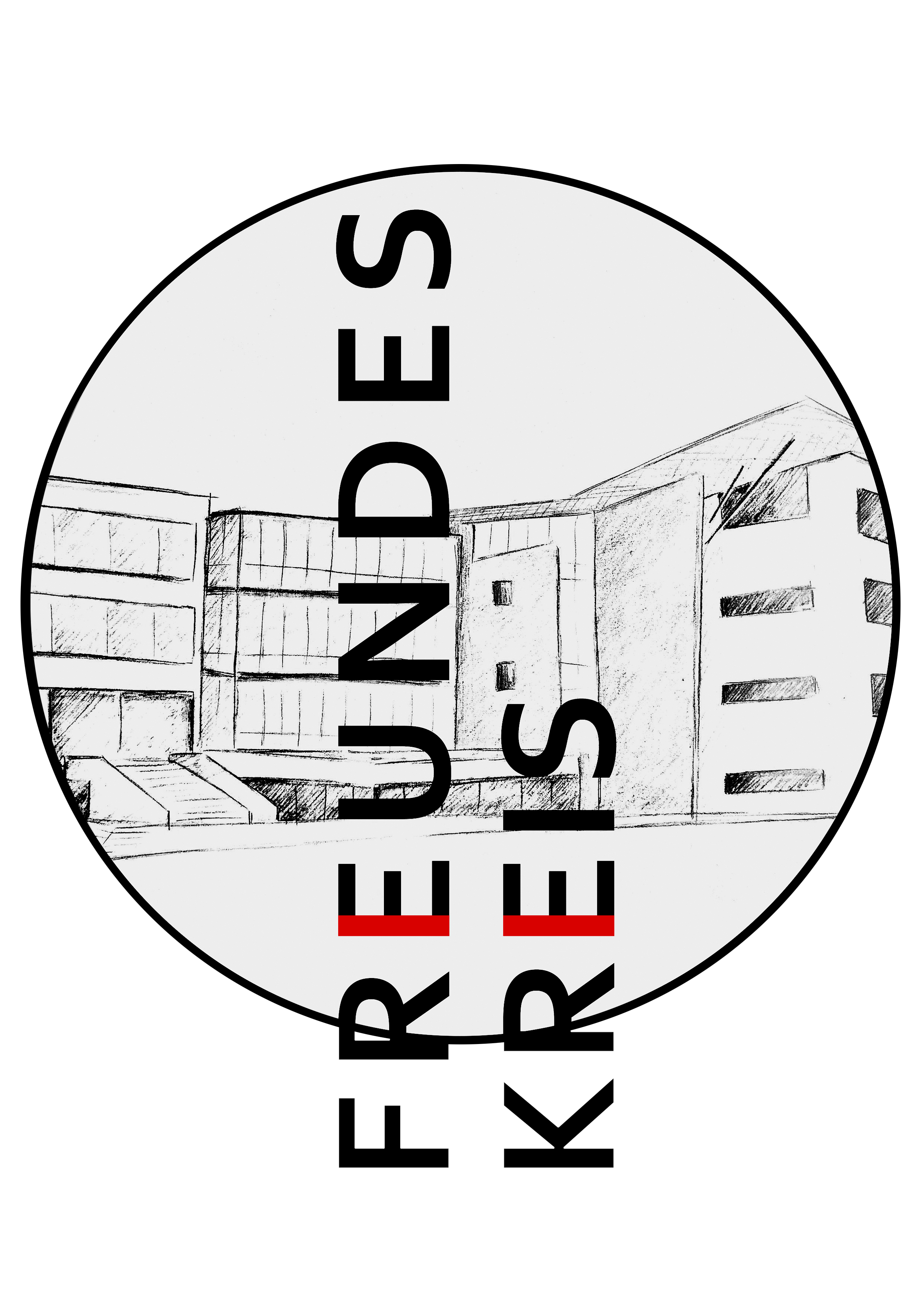 Logo des Freundeskreises mit einem Kreis in welchem das Hartmanni Gymnasium Eppingen zeichnerisch, schwarz-weiß dargestellt ist. Der Schriftzug 'Freundeskreis' ist horizontal zu sehen.